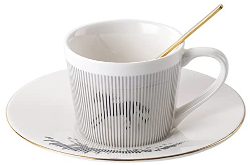 HDJNal Kaffemuggar set, kreativ lyxig konst hägring inverterad bild kopp porslin tekopp, kaffekoppar, spegelkopp och fat, mugg för cappuccino, latte, espresso (häst)