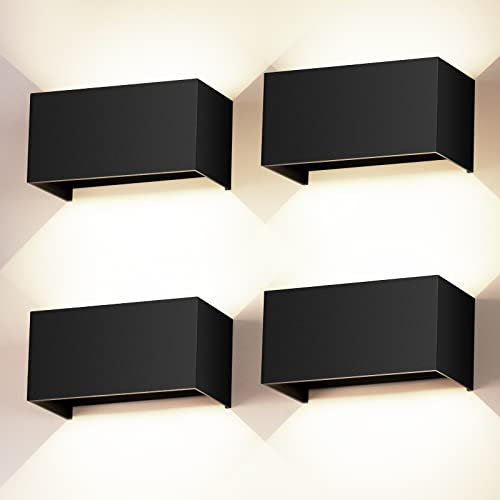 Cwycfw 4 Stück 24W LED Wandleuchte Innen/Außen Schwarz Wandlampen Auf und ab Einstellbarer Lichtstrahl Aussenlampen LED Natürlich Weiß 4000K Wandleuchte Außen LED IP65 Wasserdichte Wandleuchten