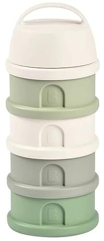 BÉABA, stapelbare Dosierboxen für Milchpulver, 100% luftdicht, 4 Fächer, großes Fassungsvermögen, auch als Snackboxen verwendbar, Baumwollweiß/Salbeigrün