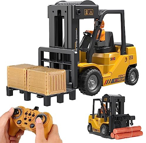 Mscredse RC Forklift, 2 in 1 Transform Lift Fork & Hook, Kids Forklift Toy with Light & Sound & Spray, 11 Channel Remote Control Forklift, Construction Vehicles Toy Gift for Kids 6+