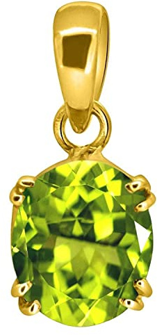 RRVGEM Colgante de peridoto natural suelto de 6 quilates, piedra de peridoto natural, chapado en oro, certificado para hombres y mujeres, chapado en oro, peridoto, Chapado en oro, Peridoto