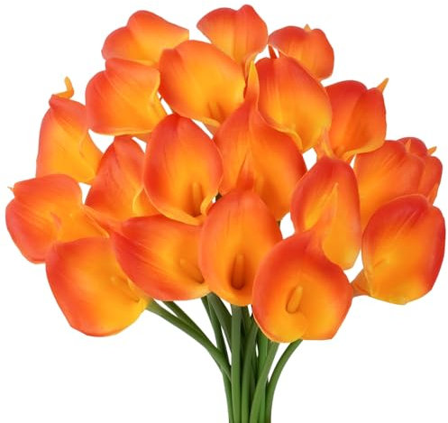 VaryFloral 20 Stück Kunstblumen Wie Echt Calla Lilie Künstliche Blumen Orange Künstliche Blumen Wasserdicht Brautstrauß Flexibel Künstlicher Blumenstrauss Latex Party Zubehör Hochzeit Herbstdeko