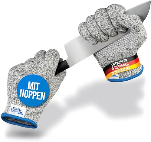 LauterSchutz® PREMIUM Schnittschutz Handschuhe mit NOPPEN - Kinder & Erwachsenen Größen - Kreuzfaser-PE-Stoff - hoher Komfort & dehnbares Material - SCHNITTSCHUTZ KLASSE C (Größe L, Noppen)