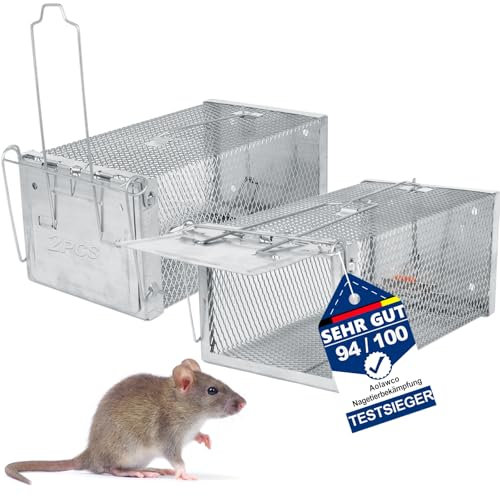 Aolawco 2Pack Humane Rat Traps, Upgraded Humane Mouse Traps for Indoors & Outdoors, Reusable, Effective, Quick, Simple to Use (10.6''X5.5''X4.3'')