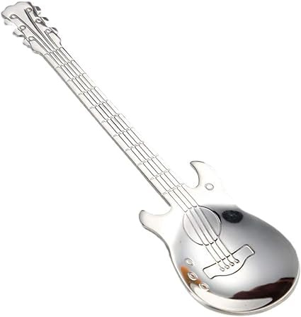 Silver Stainless Steel Cartoon Guitar Spoon Milk Coffee Ice Cream Candy Dessert Teaspoon for Home Bar Useful and Durable，Specialty Spoons, Coffee Spoons for Home and Kitchen