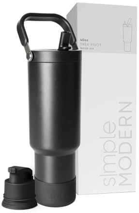 Simple Modern Trek Pivot | 40oz Flip Straw Tumbler with Handle | Water Bottle & Boot | Interchangeable Straw & Chug Lids | Insulated Stainless Steel Jug | Gym Sports Outdoors | Midnight Black
