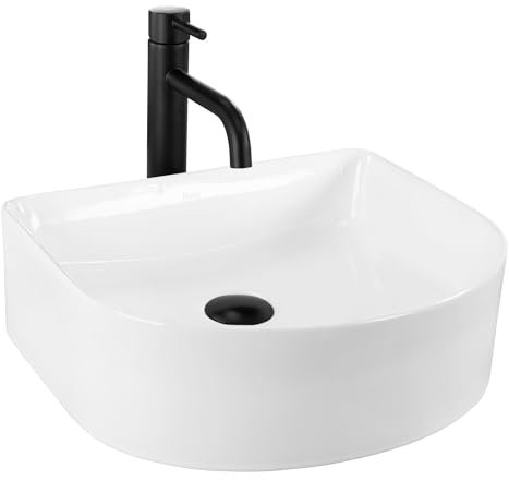 Rea Lavabo da Appoggio CLARA Lavandino Bagno 350 x 400 x 130 mm in Ceramica (Bianco)