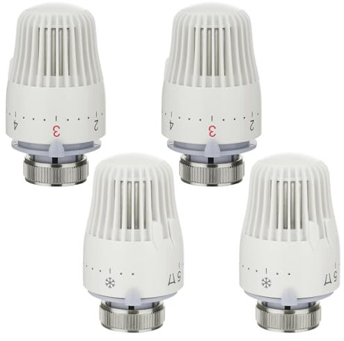 JIZZU 4Pcs Radiator Thermostat Valve with Frost Protection and 1-5 Setting functions, M30 x1.5 Smart Radiator Thermostat Radiator Valve Replacement Head for Heating Systems Heater for Home Office
