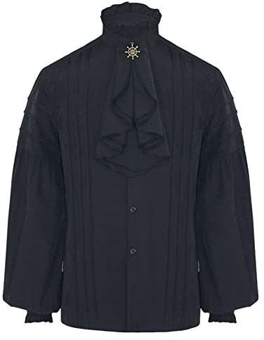 Haut Renaissance Homme Manche Bouffantes- Chemise Medievale Homme à Volants,Deguisement Halloween Grande Taille Vintage Boutons Basic Shirt Rétro Steampunk Gothique Cosplay Cour Victorien Blouse
