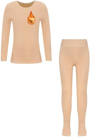 CHICTRY Completo Sportivo Bambina Tuta da Ginnastica Maglia Termica Fodera in Micro Pile Collant da Balletto Biancheria Intima Termica per Danza Classica A Nudo 7-10 Anni
