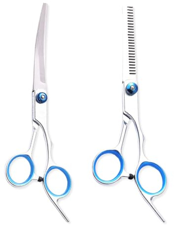 KYLOS 2Pcs Ciseaux De Toilettage Professionnels Pour Chiens Et Chats En Acier Inoxydable, Avec Embouts De Sécurité Ronds, Ciseaux Incurvés Et Ciseaux Désépaissir, Pour Visage, Pattes, Corps, Coiffure