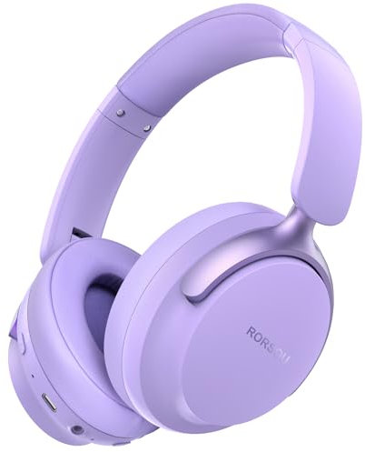 Auriculares Bluetooth RORSOU B8 de diadema, modos de música EQ y 50 horas de reproducción, auriculares inalámbricos con micrófono y graves profundos, auriculares estéreo HiFi ligeros plegables púrpura