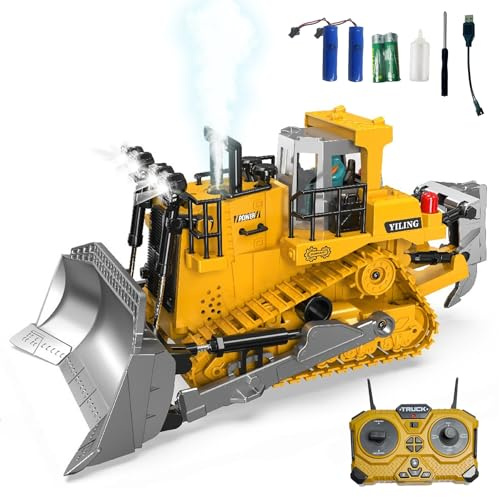 LioMaxi Scala1:16 11Canali Bulldozer radiocomandato completamente funzionale 2.4 GHz Telecomandato cingolato con luce e effetti sonori e spray; Bambini 4 e 12 Anni Maschio Giocattoli Regalo Pasqua