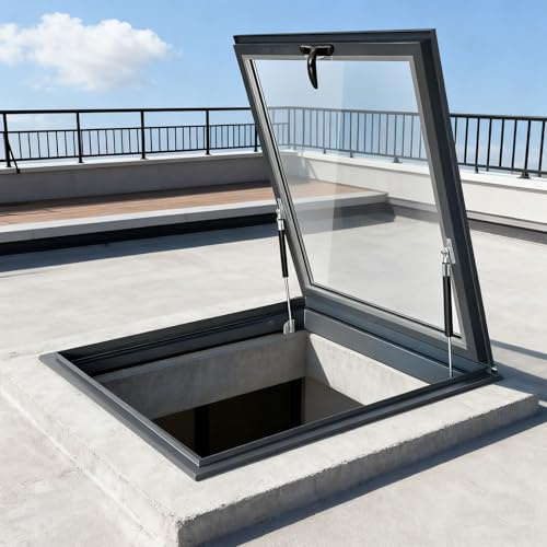 Lucernario per tetto - Finestra per tetto con vetro temperato, Botola per soffitto con asta idraulica, Porta di accesso al sottotetto, Finestra per pozzo di illuminazione del seminterrato (58×78cm)