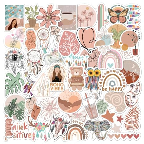 JYNXOR 50 Pièces Stickers Aesthetic, Autocollants Inspirants Esthétiques Motivants Bohèmes, Autocollant Aesthetic Stickers Ordinateur Portable pour PC, Skateboard, Guitare, Bouteille d'eau, Casque etc