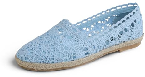 Feversole Round Toe Lace Ballet Crochet Flats,Scarpe comode e traspiranti da Donna,comode Scarpe traspiranti da Donna con Punta Tonda e Lacci