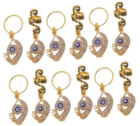 Hemobllo 12 piezas Anillos para Trenzas con Colgantes Ojo Turco Accesorios para Cabello Trenzado y Dreadlocks Diseño Serpiente para Fiestas y Celebraciones Navideñas