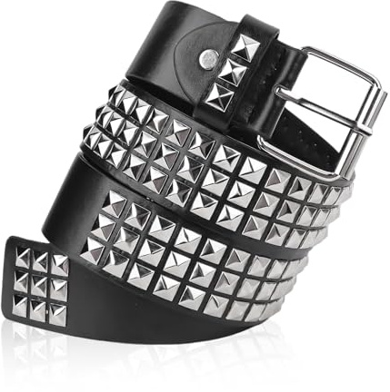 Fogbush Studded Belt, Vintage Punk Rock Gothic PU Leather Belt with Pyramid Square Rivets Grommet Y2K Black Studded Waistbelt for Jeans Rockwear Fashion Women Men