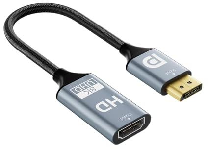 DP 1.4 till HDMI 2.1-adapter, 8K@60Hz, 4K@144Hz, enkelriktad displayport till HDT-adapter, kontakt till hona, för anslutning av datorer med DP-gränssnitt och bildskärmar med HDMI-gränssnitt