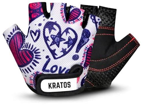 Kratos Love Anti Slip Kids Bike Gloves For Kids Boys & Girls Best Toddler Bike Gloves Ages 4-8 (Medium) Fingerless Cycling Gloves For Youth Sports Like Mtb, Bmx Dirt Biking, Mountain Bike Riding