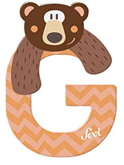 Sevi 83007 Tier Holzbuchstaben G Grizzlybär ca. 10 cm, Türbuchstaben für Kinderzimmer, ABC Lernspielzeug aus Holz, pädagogisches Spielzeug für Kinder ab 3 Jahren, Buchstabe Tiere, Orange/Braun