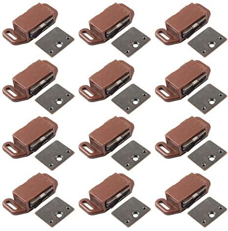 Litepak Magnetic Catch for Cabinets Doors Cupboards Drawers Shutters w/Plastic Housing + Strike Plate & Screws (12 Pack, Brown Finish)