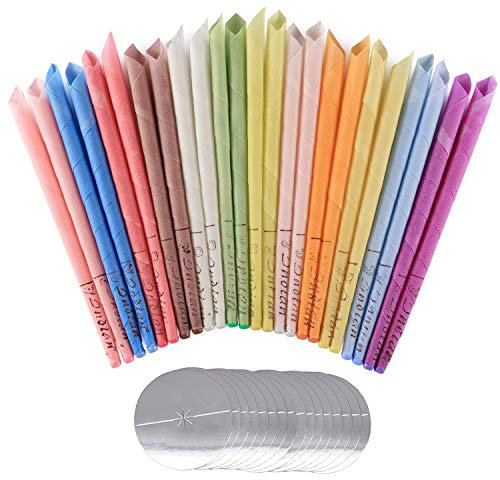 Remebe 32 Stk. Alle natürlichen Ohrkerzen Bienenwachskerzen (8 Farben), organische ungiftige Zylinder Dufthohlkegelkerzen mit 16 Schutzscheiben