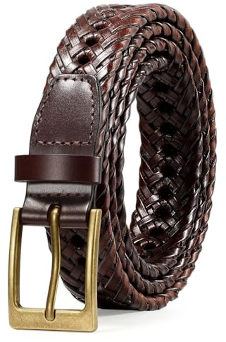 SUOSDEY Leather Belts for Men Braided Belt Woven Leather Belt for Casual Jeans Pants with Pin Buckle,brown