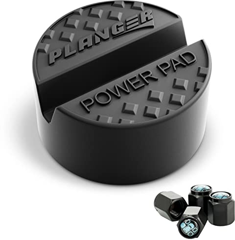 PLANGER® - POWER PAD + Valve Cap- Rubber Jack Pad Trolley Jack, Vehicle Lift Axle Stand - Universal usage - Protects your Car, SUV pinch weld Sill - Perfect car tuning