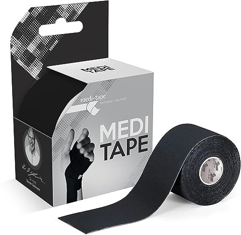 Medi-Tape Sport 5m - Latexfreies Kinesiologie Tape mit 150% Elastizität, atmungsaktives & wasserfestes Physio Tape für ultimativen Halt, Kinesio Tape in Schwarz