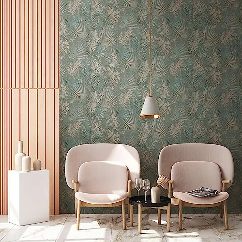 A.S. Création Natural Living 386382 Papier peint intissé Motif palmiers Bleu pétrole 10,05 x 0,53 m Fabriqué en Allemagne