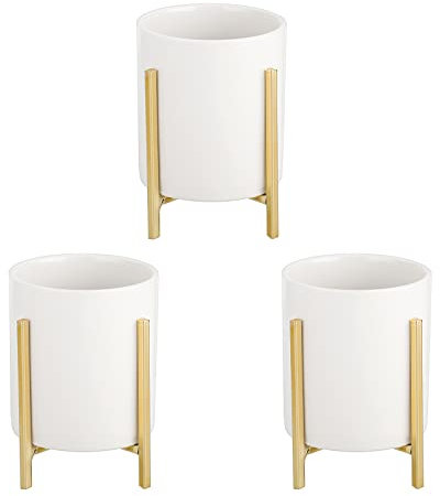 SUMTree Pack of 3 Flatware Organizers Utensil Holder Flatware Caddy Holder Ceramic Utensil Crocks with Metal Frame