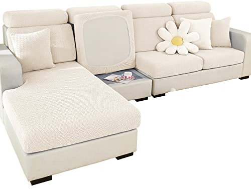 Super Stretch Sofa Cover 1 2 3 4 Seater L Shape, WearResistant Spandex Corner Sofa Cover Non Slip Sofa Slipcovers with Elastic Bottom, Great for Kids & Pets(Weave White, Backrest Cover)
