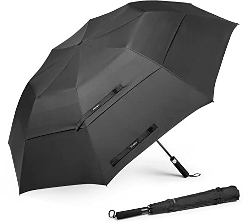 Prospo 62 Inch Portable Golf Umbrella Oversize Automatic Open Stick Umbrella Extra Large Double Canopy Vented Windproof Waterproof Black