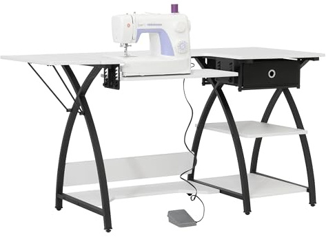 Comet Plus Hobby and Sewing Table with Storage Drawer + Shelves - Can Also Be Used as Computer Desk