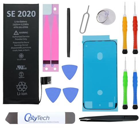 OnlyTech Premium Replacement Battery for iPhone SE (2nd Generation) – 1821mAh, Same as the Original, Kit 12 Professional Tools and Screen Adhesive Included