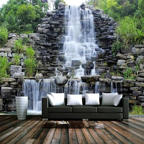 KoKoty Papier peint Panoramique paysage naturel de cascade d'eau qui coule-250 x 200 cm-3d tapisserie photo murales papier peint Soie poster geant décor mural moderne