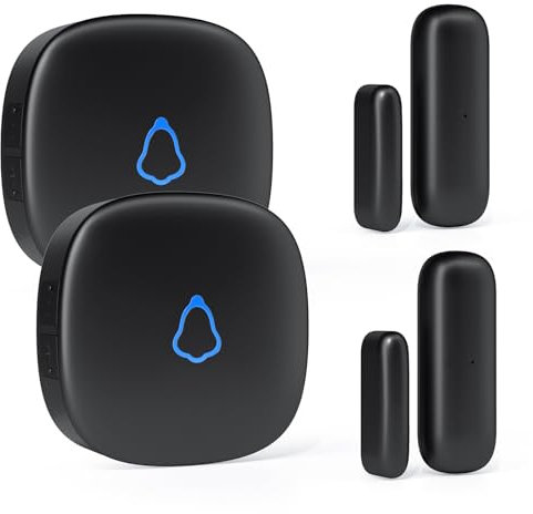 METAK Wireless Door Chime, Door Open Contact Sensor Alarm with 500 FT Range, 58 Chimes and 5 Volume Levels for Business/Store/Home/Office When Entering, 2 Transmitter + 2 Plug-in Receiver (Black)