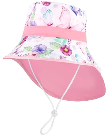 Jupsk Kids Sun Hat, Toddler Summer Hat Unisex Baby Beach Cap UPF50 Sun Protection Bucket Cap with Adjustable Chin Strap for Boys Girls