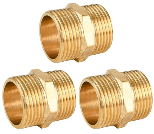 3 Stück Doppelnippel 1 Zoll Messing Außengewinde, Doppelnippel Sechskant 1 AG/AG, Verbindungsstück Gewindefitting, Doppelnippel Messing Fittings für Sanitär, Zentralheizung, Klimaanlagen