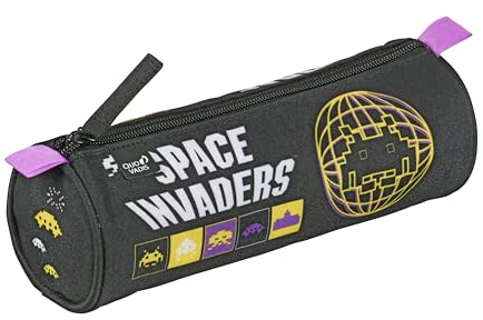 Quo Vadis - Trousse scolaire - Ronde - Space invaders - Multicolore - 23x8x8 cm - Toile (polyester) - 1 compartiment(s) - Visuel warning