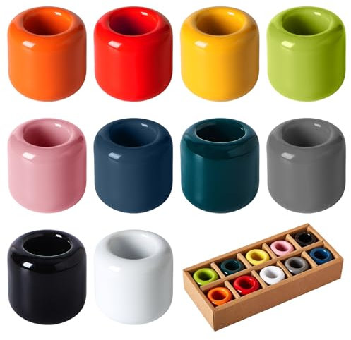 Sporgo Lot de 10 bougeoirs en céramique - Bougeoirs à tige - 10 couleurs - Bougeoirs en céramique - Pour mariages, anniversaires, fêtes et décorations de table