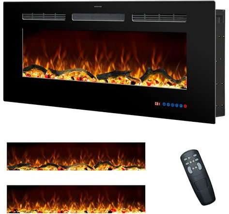 Rodalflame 42/106cm Electric Fireplace Inserts, Recessed & Wall Mounted Fireplace Heater with 13 Flame & Fuel Bed for Indoor Use, Remote Control, Log &Crystal, Timer