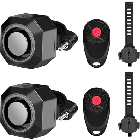Cruxer Paquete de 2 alarmas de Bicicleta con 2 Control Remoto, Alarma de vibración antirrobo inalámbrica Recargable por USB, Volumen de 110 dB y sensibilidad Ajustable, Sistema antirrobo para