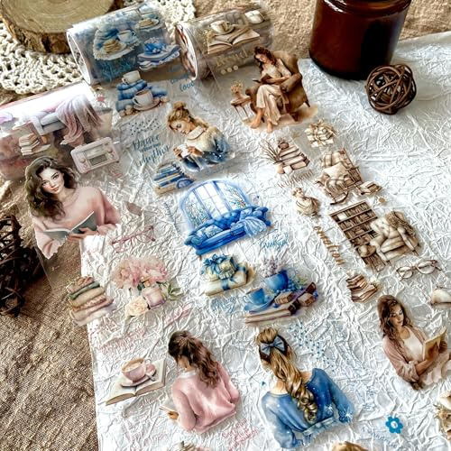 3 Rolls PET Washi Tape Set, People Scrapbook Stickers Tape, Transparent Tapes for Scrapbooking Zubehör, Junk Journaling, Bullet Journal, DIY Crafts, Painting (Reading Time 1)