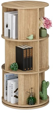 Relaxdays Libreria Girevole, 15 Scomparti Effetto Legno, Scaffale per Libri, CD e Dvd, Colonna Rotante, HxD: 104x50 cm