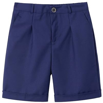 LOLANTA Pojkar skolshorts, barn klänningsshorts, barn sommar formella byxor, justerbar midjeuniform korta byxor ålder 2-13 år, Mörkblå, 5-6 År