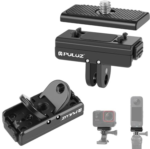 PULUZ Magnetisk snabbfrigörande bas för Insta360 Ace Ace Pro, med 1/4 tum skruvplatteadapter, hopfällbart stativfäste för GoPro HERO12 11 10 9 8 7 6 5 och andra Action/panorama-kameratillbehör