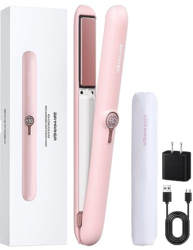 ZAVAREA Cordless Hair Straightener and Curler,Portable Hair Straightener for Travel,Ceramic Cordless Flat Iron for Women,Wireless Straightener 2 in 1,9000mAh Battery,5 Temps,USB-C Rechargeable