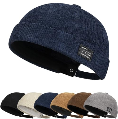 Casquette Docker Coton Bonnet Unique Street Décontracté Brimless Chapeau Docker Bonnet Bob Homme Femme Chapeau sans Bord Marin Travailleur Casquette sans Visière Roulé